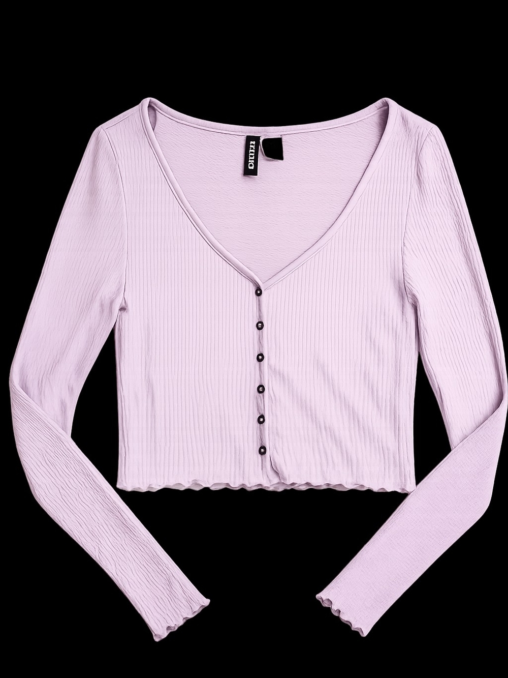 Divided Lilac Ribbed V-Neck Long Sleeve Button Crop